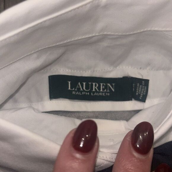 RALPH LAUREN Navy/Gray/White Layered-Look Tie-Neck Striped Sweater Sz S NWT - Picture 8 of 10